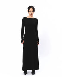 Backless Long Sleeve Maxi Dress - Black
