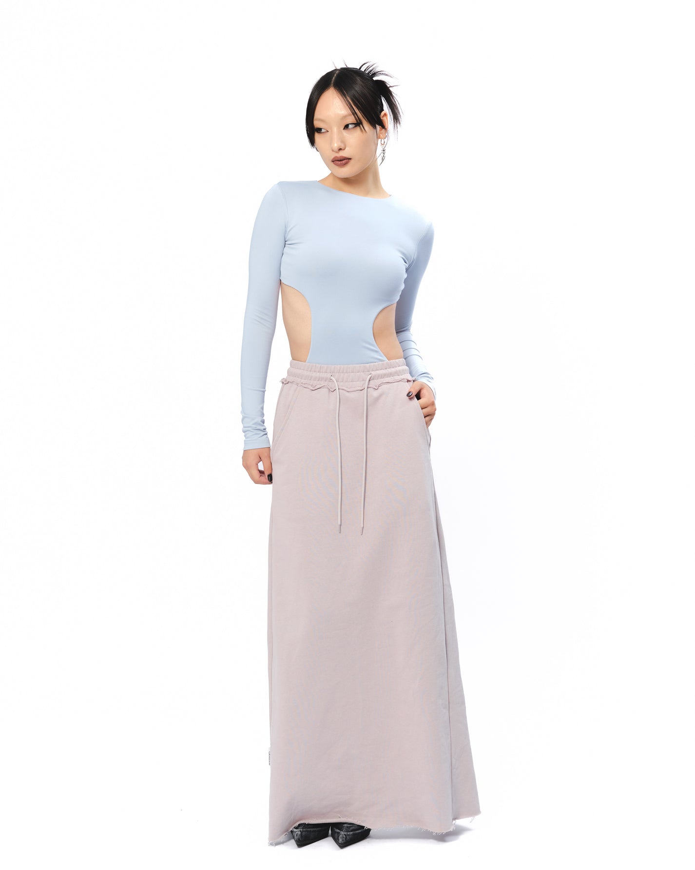 Backless Long Sleeve Bodysuit - Gray