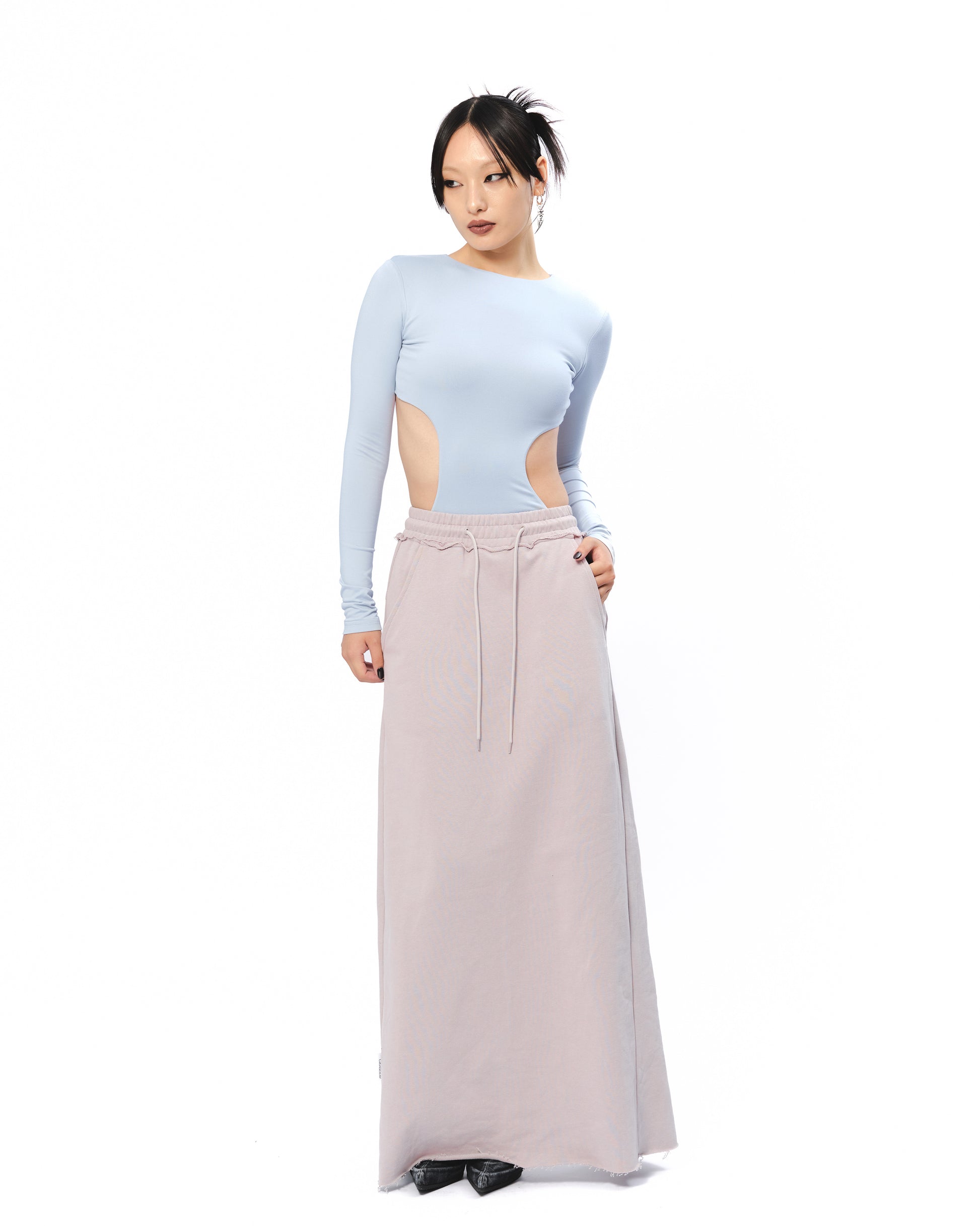 Backless Long Sleeve Bodysuit - Gray