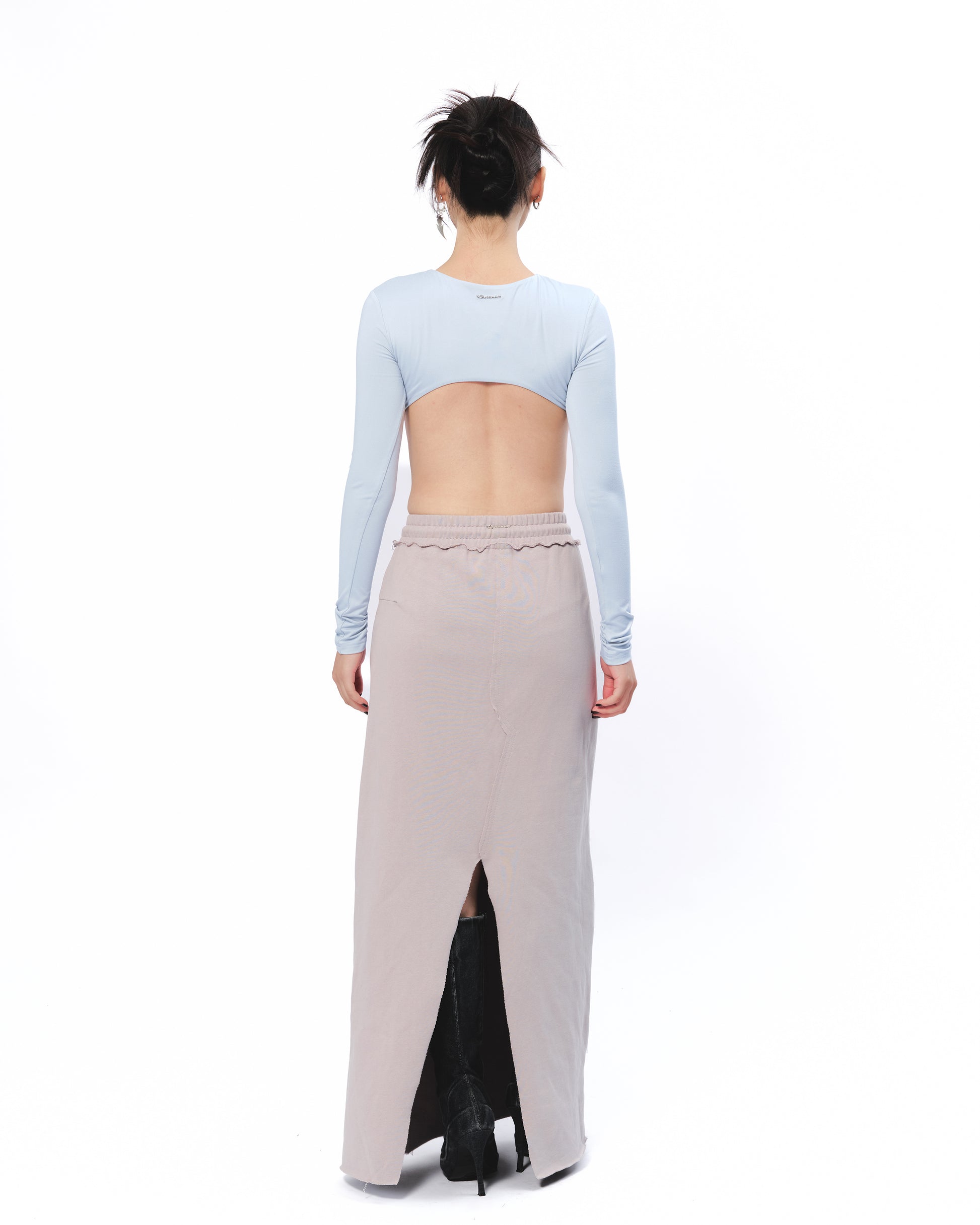 Backless Long Sleeve Bodysuit - Gray